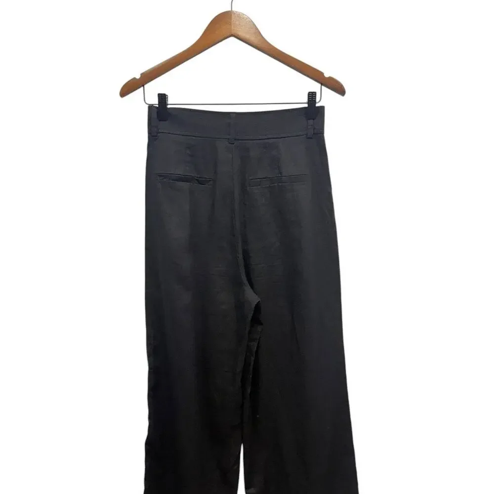 Everlane The Linen Way-High Wide Leg Drape Pants in Black size 2
